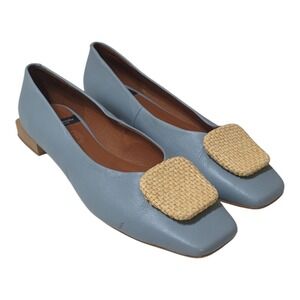Angel Alarcon Leather Square Toe‎ Woven Flats - Light Blue Shoes Size 40